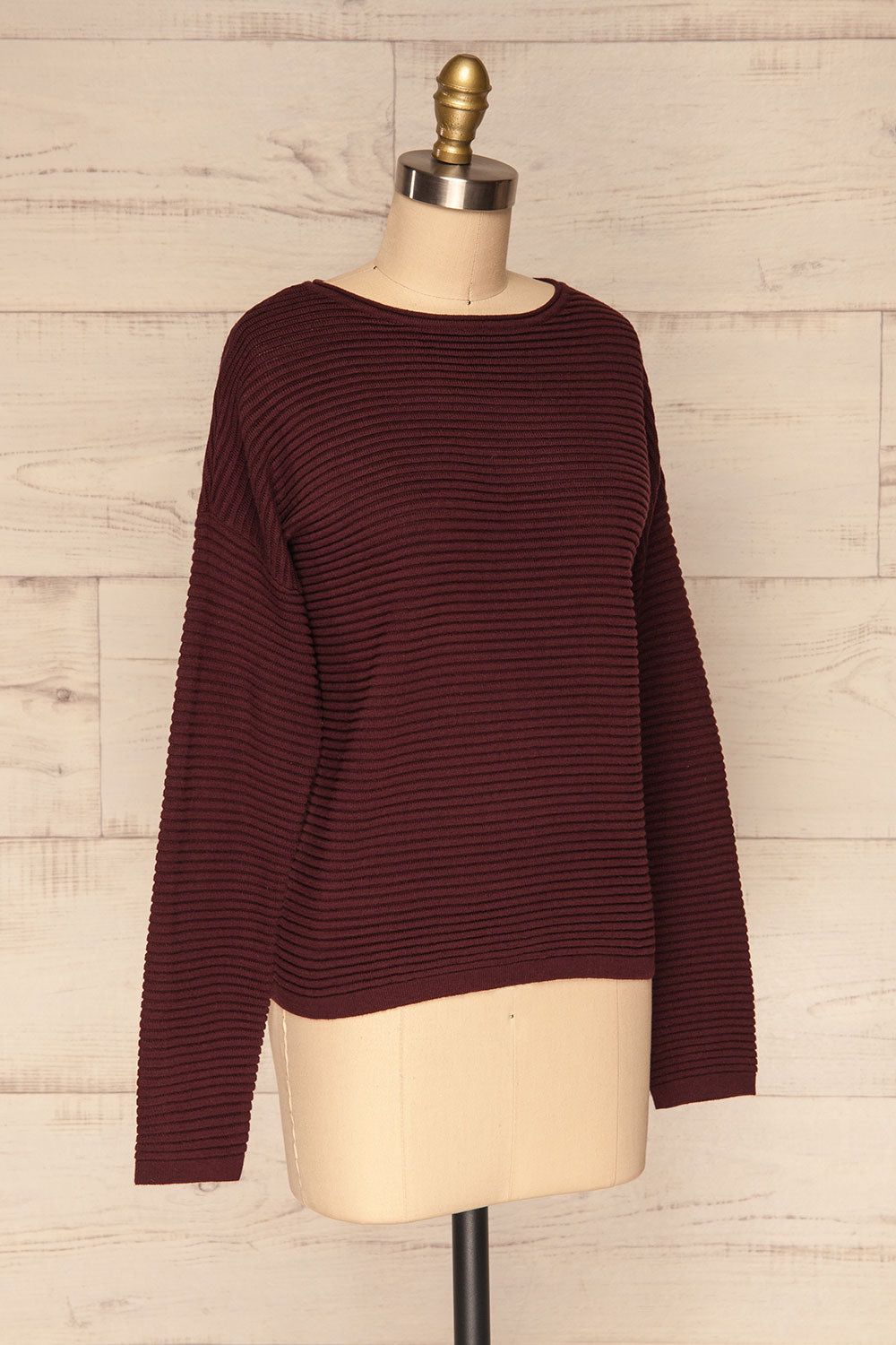 Ballina Burgundy Ribbed Knit Sweater | La Petite Garçonne side view