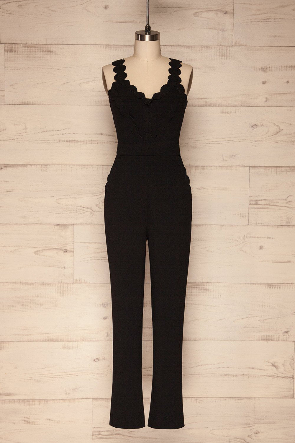 Balsillar Black Sleeveless Scalloped Jumpsuit | La Petite Garçonne