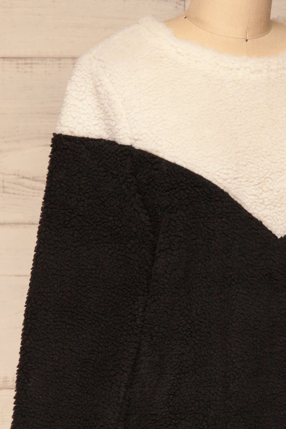 Banff Black & White Wooly Fleece Sweater | La Petite Garçonne side close-up