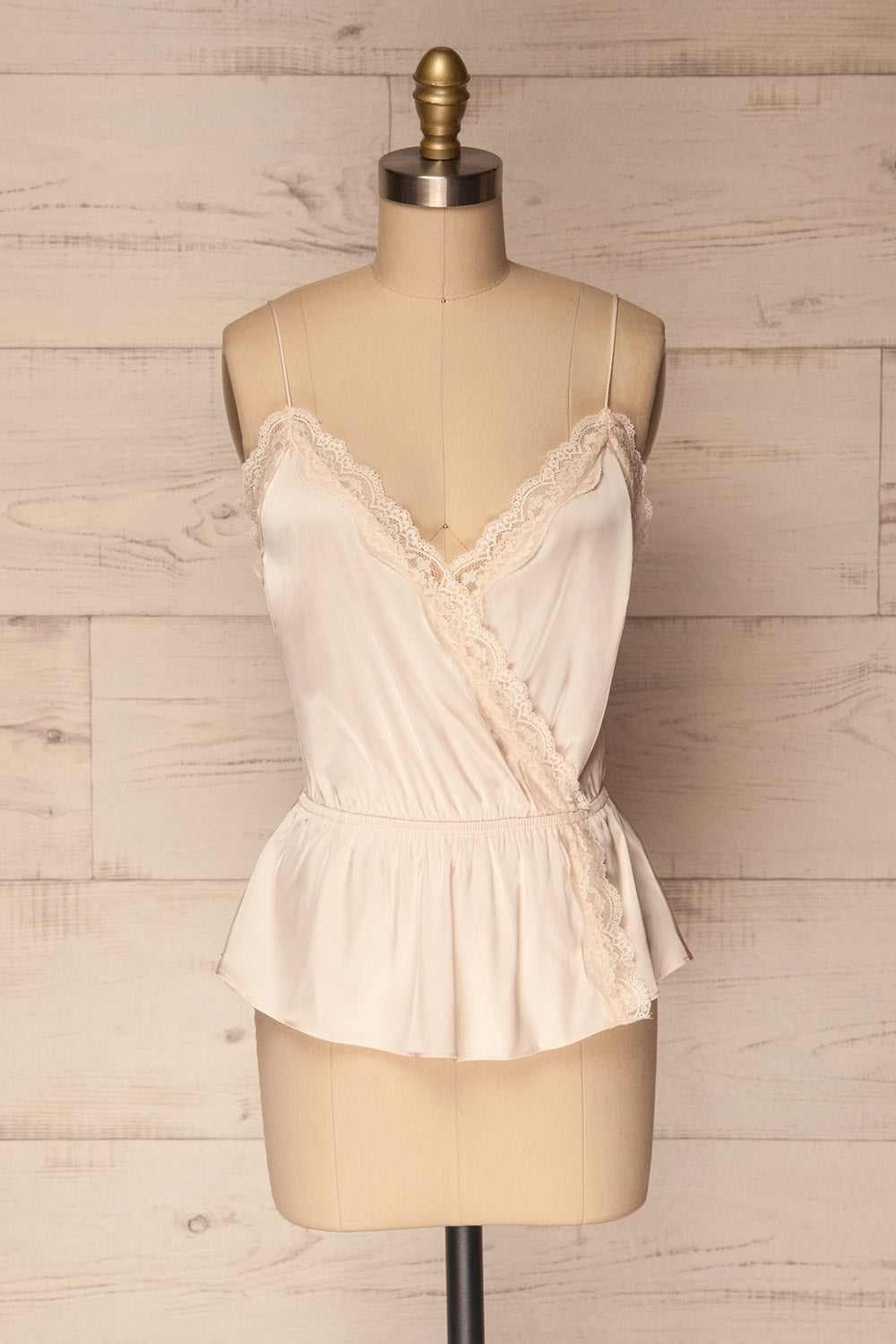 Bangor Blush Pink Satin & Lace Peplum Camisole | La Petite Garçonne 1