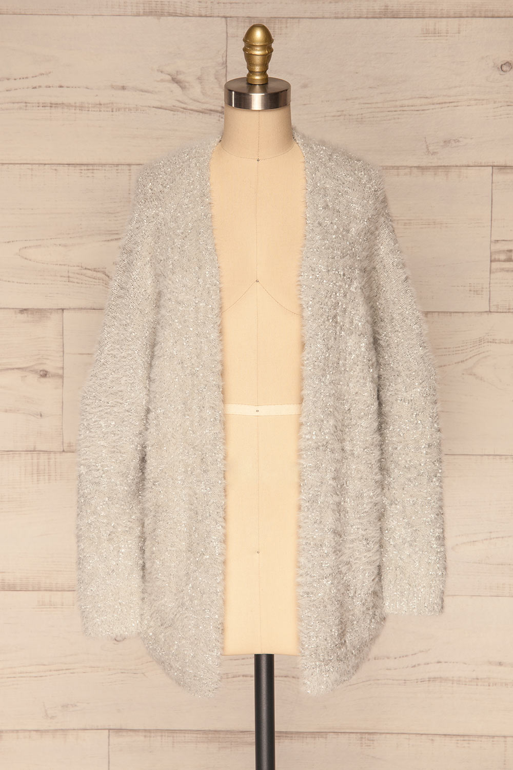 Barcelos Grey Sparkly Fuzzy Cardigan | La Petite Garçonne front view