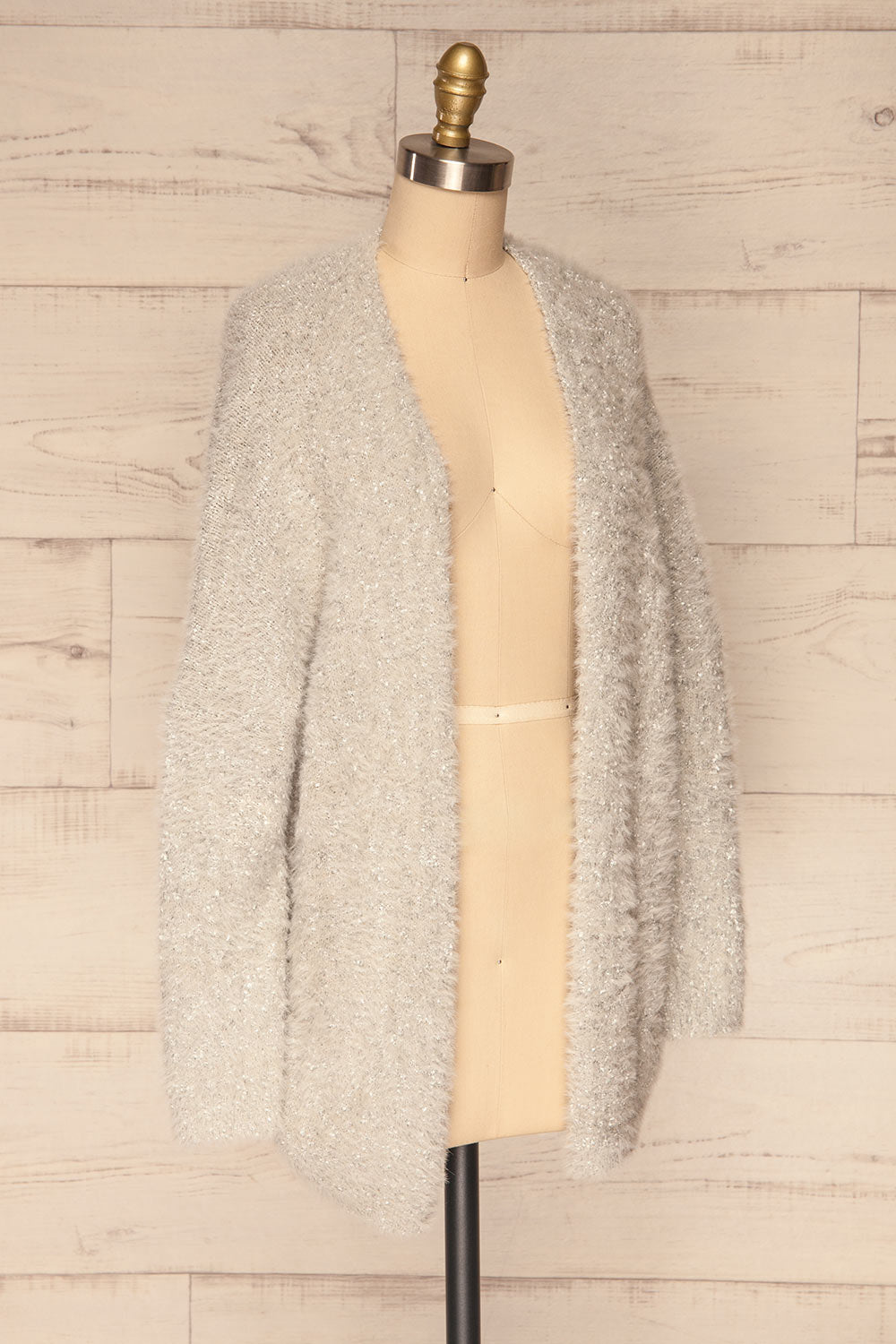 Barcelos Grey Sparkly Fuzzy Cardigan | La Petite Garçonne side view