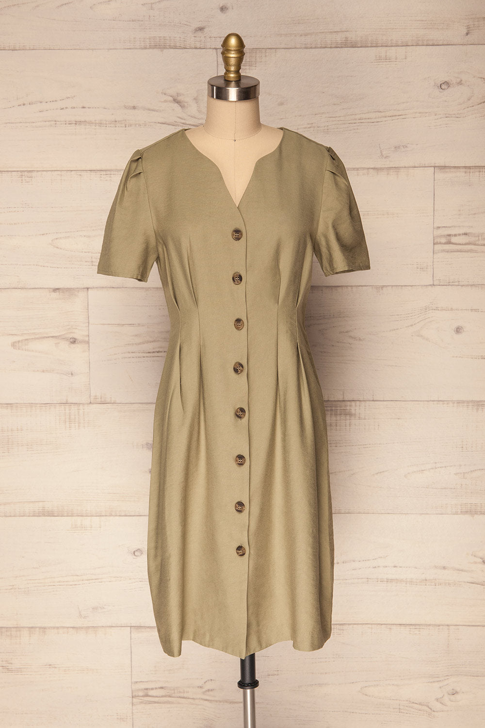 Basto Sage Button-Up Fitted Summer Dress | La Petite Garçonne 1