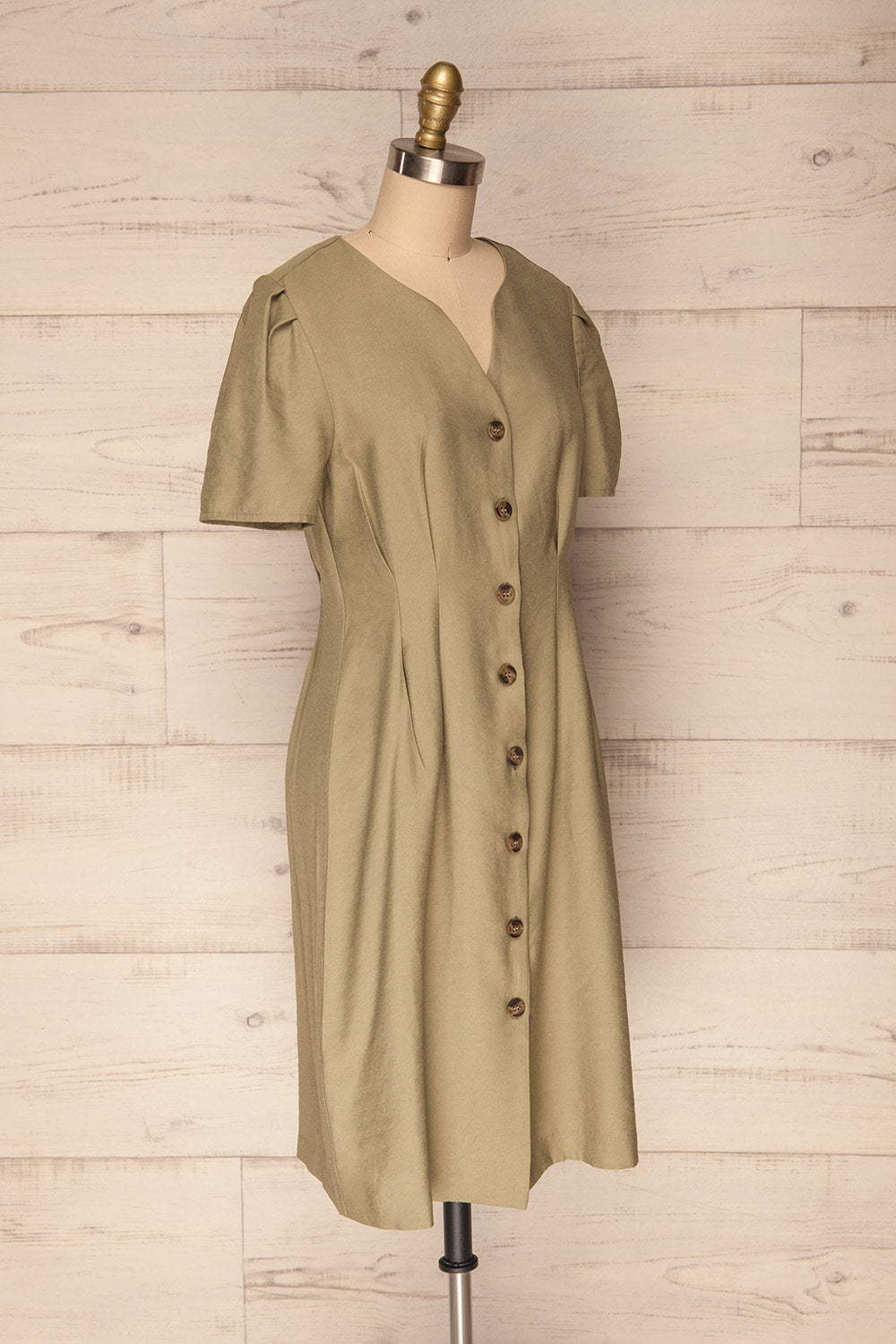 Basto Sage Button-Up Fitted Summer Dress | La Petite Garçonne 4