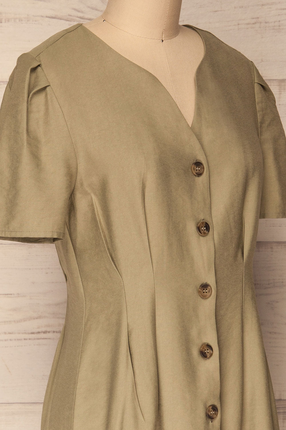 Basto Sage Button-Up Fitted Summer Dress | La Petite Garçonne 5