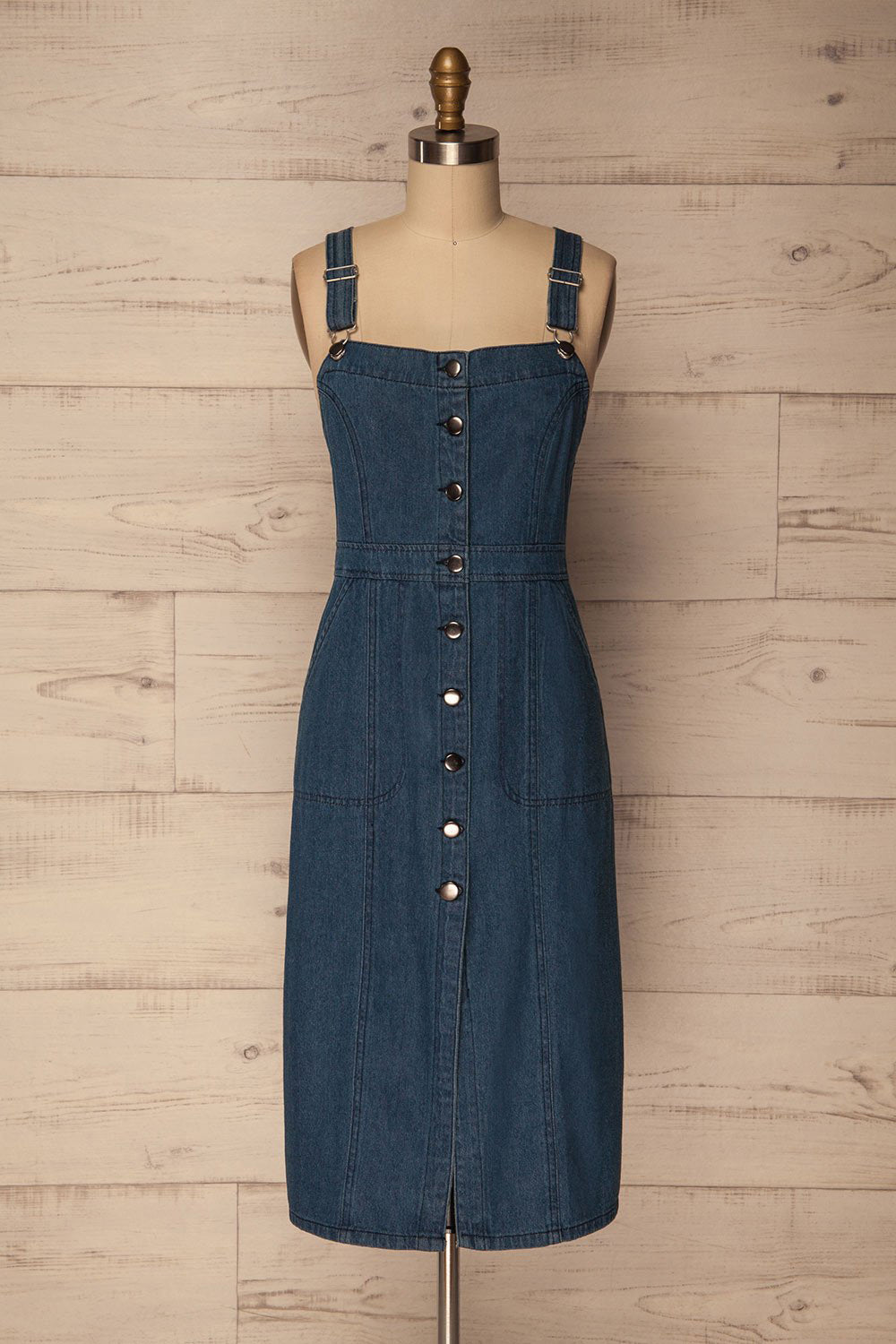 Bebington Blue Jean Midi Pinafore Dress | La Petite Garçonne