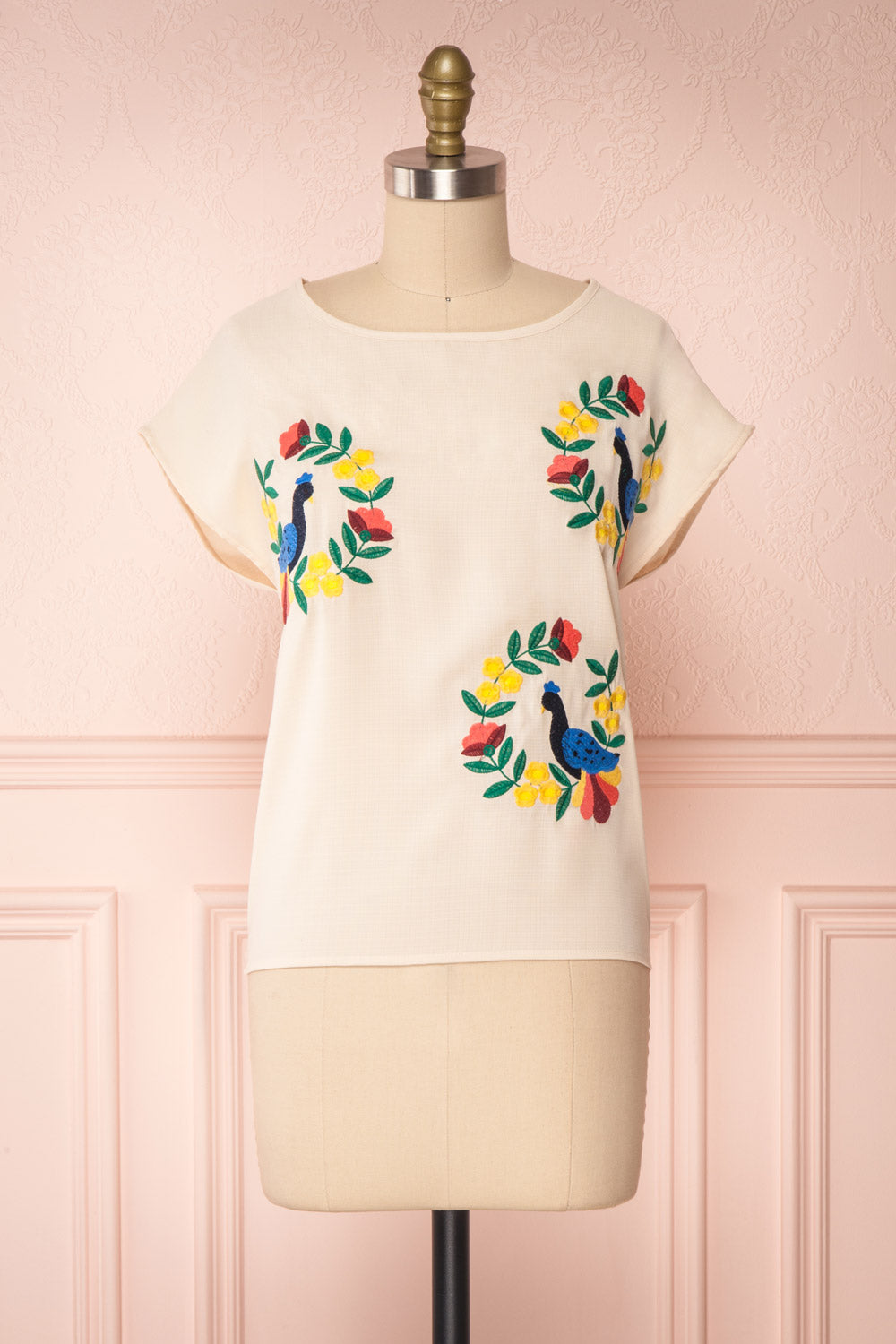 Benedikte Beige T-Shirt w/ Birds | Boutique 1861 front view