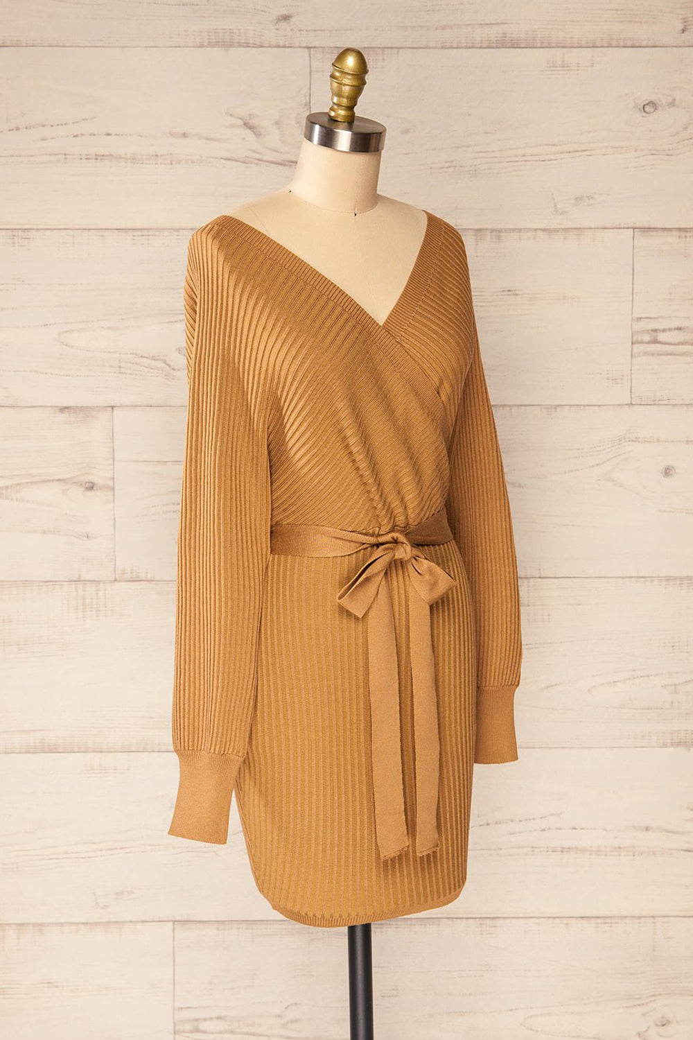 Bergame Camel Knitted Sweater Dress | La petite garçonne side view
