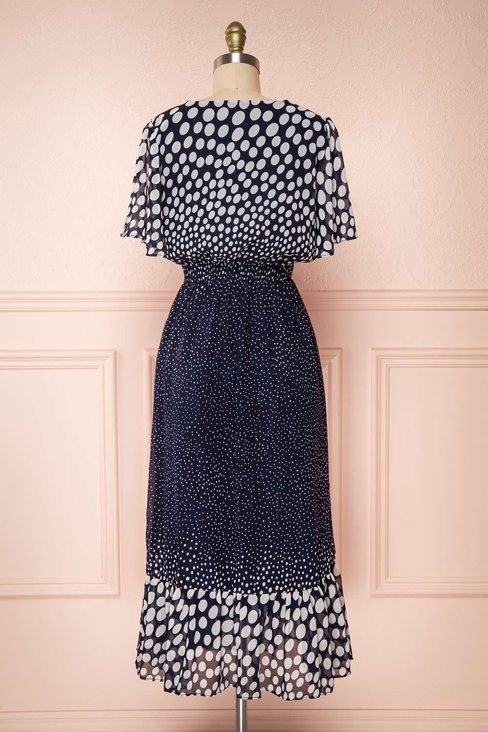 Bergljot Navy Blue & White Polkadot A-Line Dress | Boutique 1861 back view