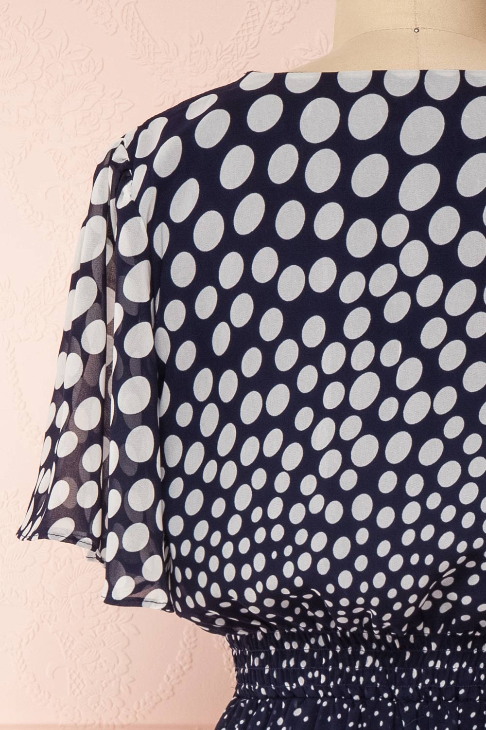 Bergljot Navy Blue & White Polkadot A-Line Dress | Boutique 1861 back close-up