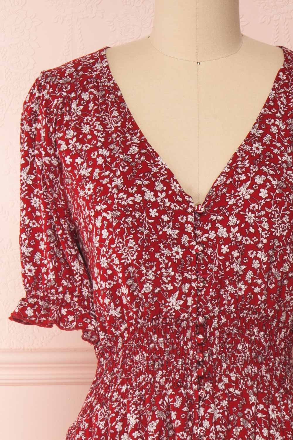 Bethel Burgundy & White Floral Maxi A-Line Dress | Boutique 1861 2