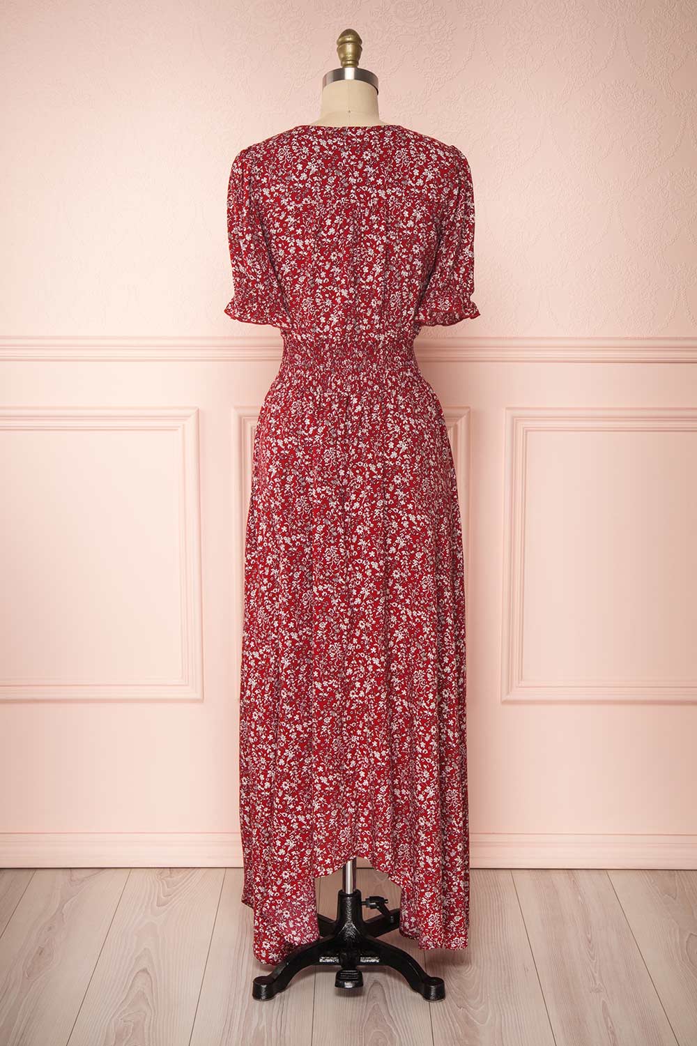 Bethel Burgundy & White Floral Maxi A-Line Dress | Boutique 1861 5