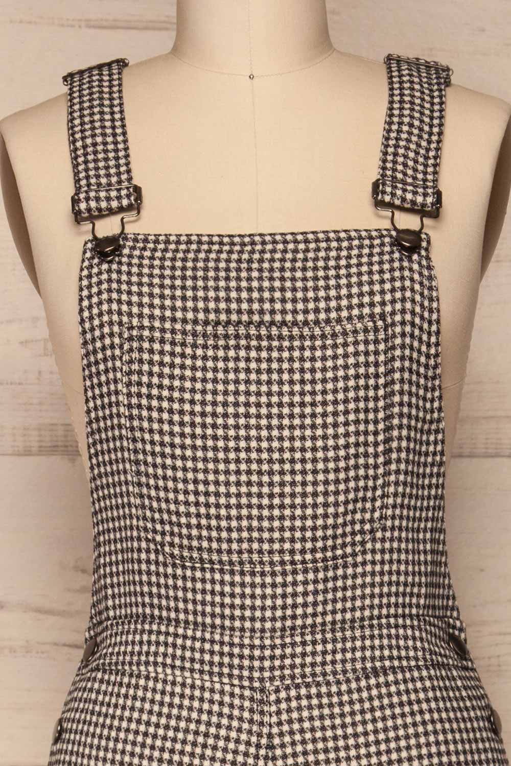 Bisaccia Black & White Houndstooth Overalls | La Petite Garçonne front close-up