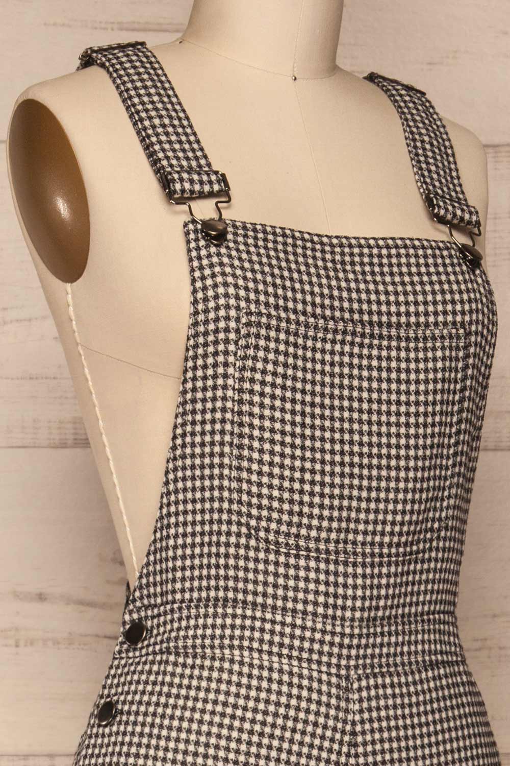 Bisaccia Black & White Houndstooth Overalls | La Petite Garçonne side close-up
