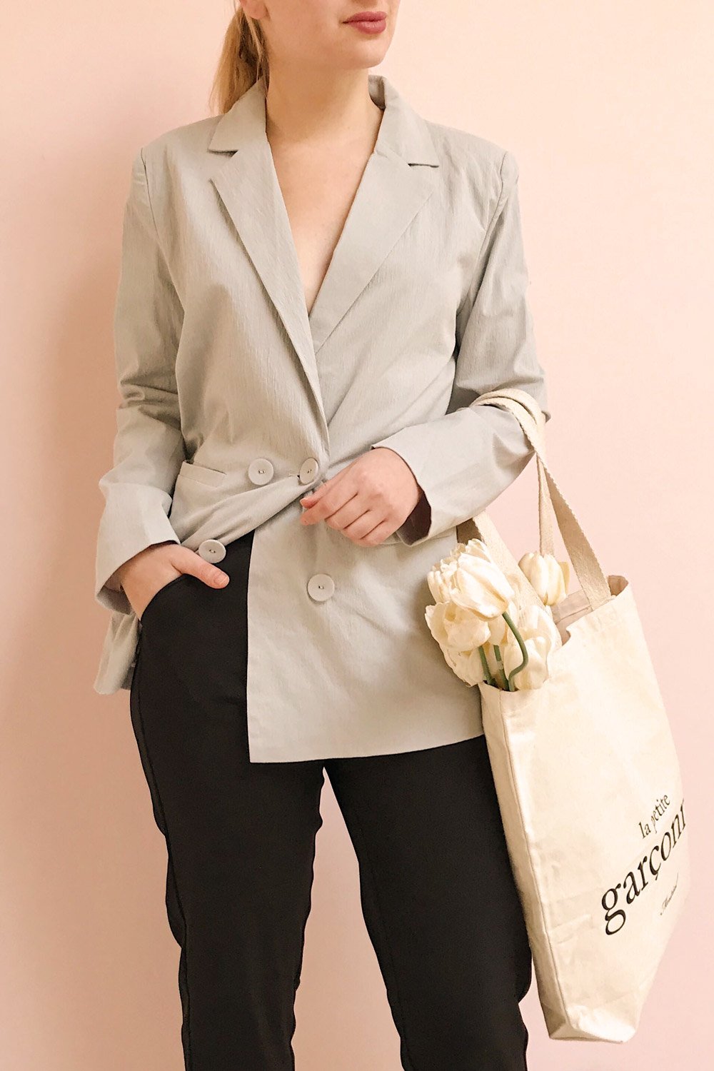 Issie Pepper Black Straight Leg Pants | La petite garçonne model close up