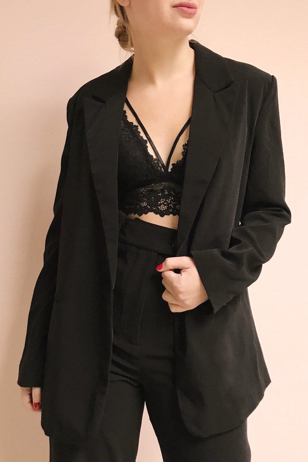 Nandrin White Lace Triangular Bralette | La Petite Garçonne on model