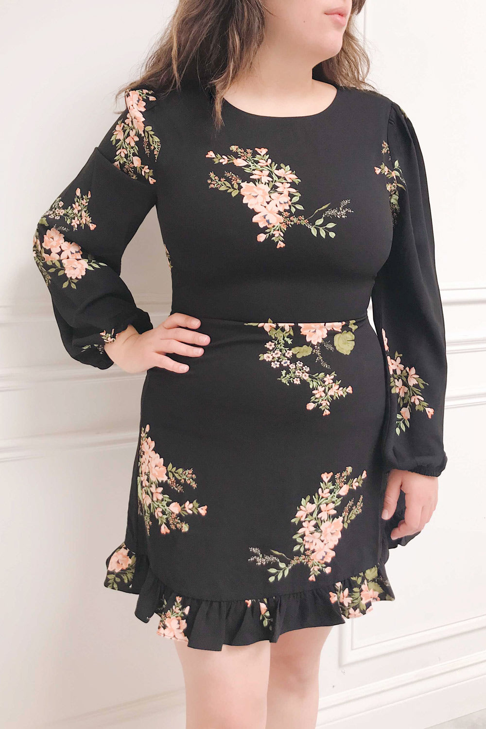 Blomey Black Short Floral Dress w/ Long Sleeves | Boutique 1861 model