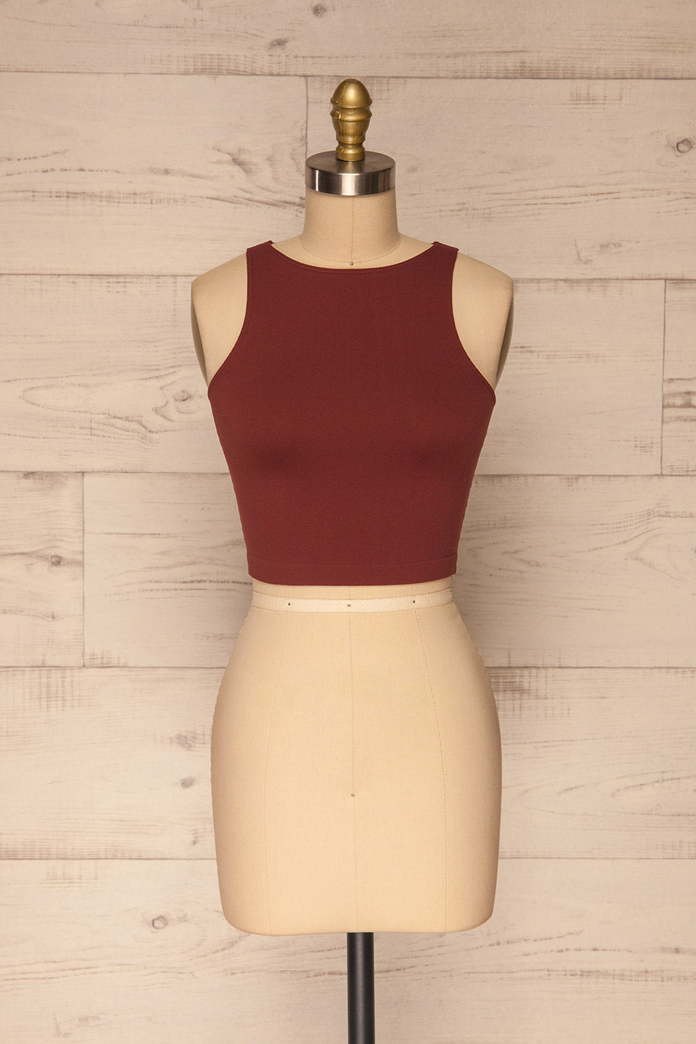 Boath Burgundy Round Neck Cropped Cami | La petite garçonne front view