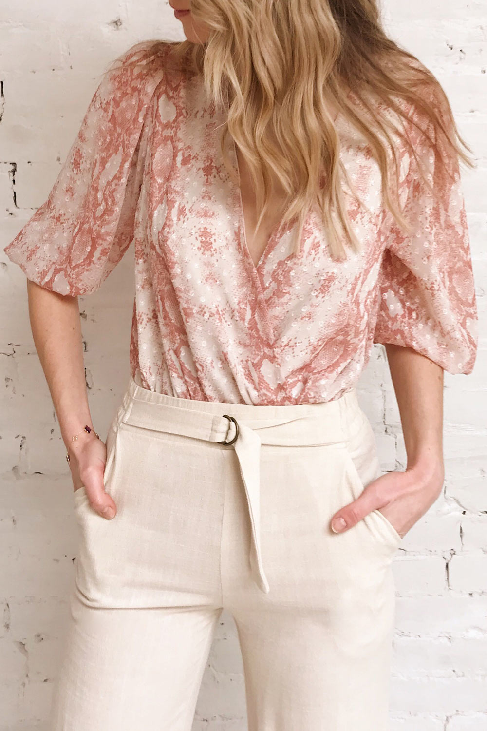 Latacunga Pink Snake Print Bodysuit | La petite garçonne on model