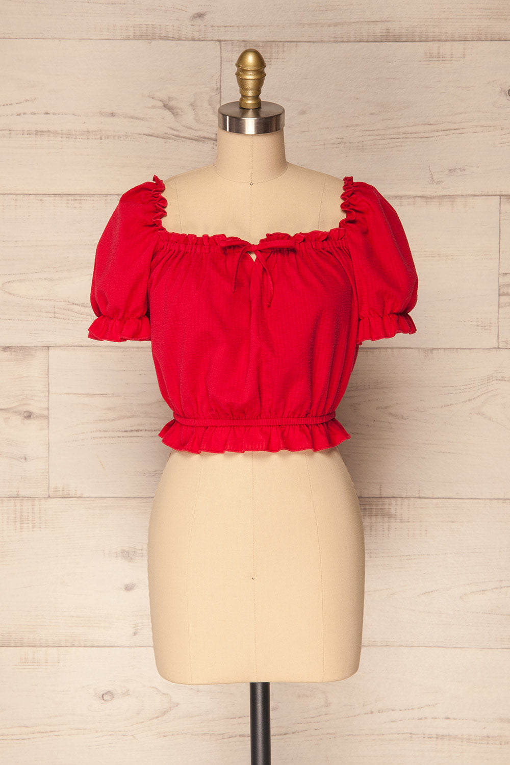 Borba Red Off-Shoulder Ruffled Crop Top | La Petite Garçonne 1