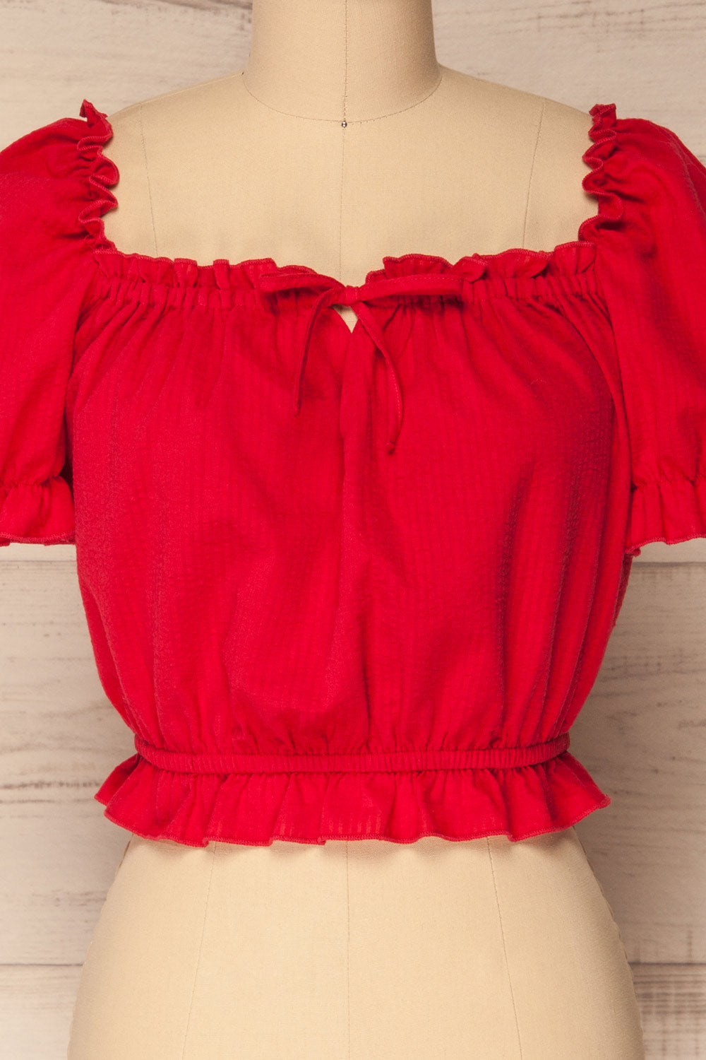 Borba Red Off-Shoulder Ruffled Crop Top | La Petite Garçonne 2