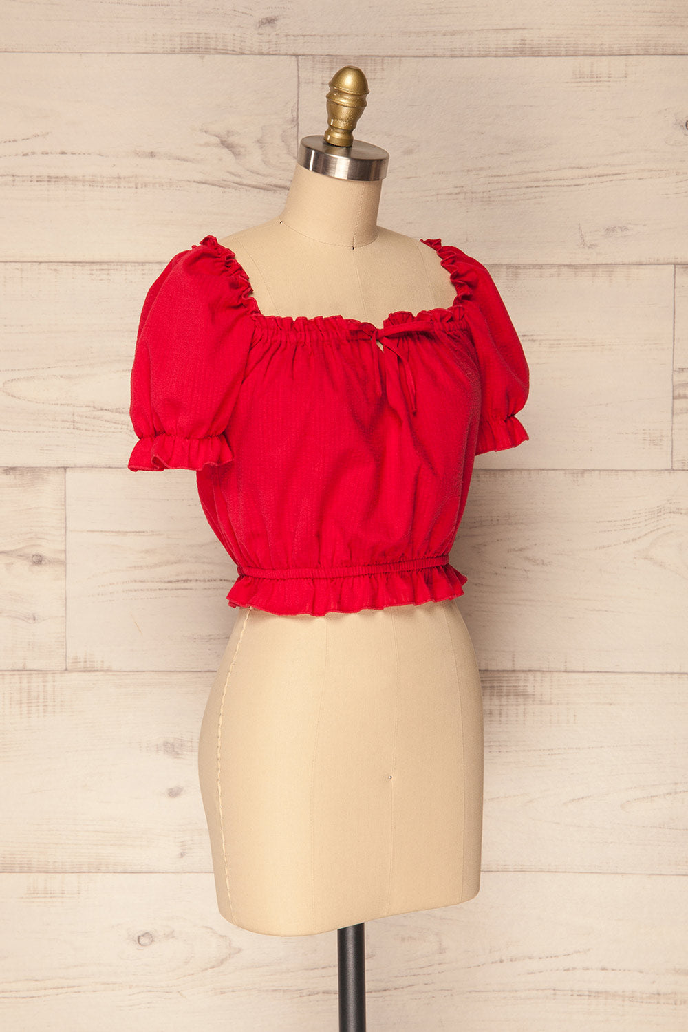 Borba Red Off-Shoulder Ruffled Crop Top | La Petite Garçonne 3