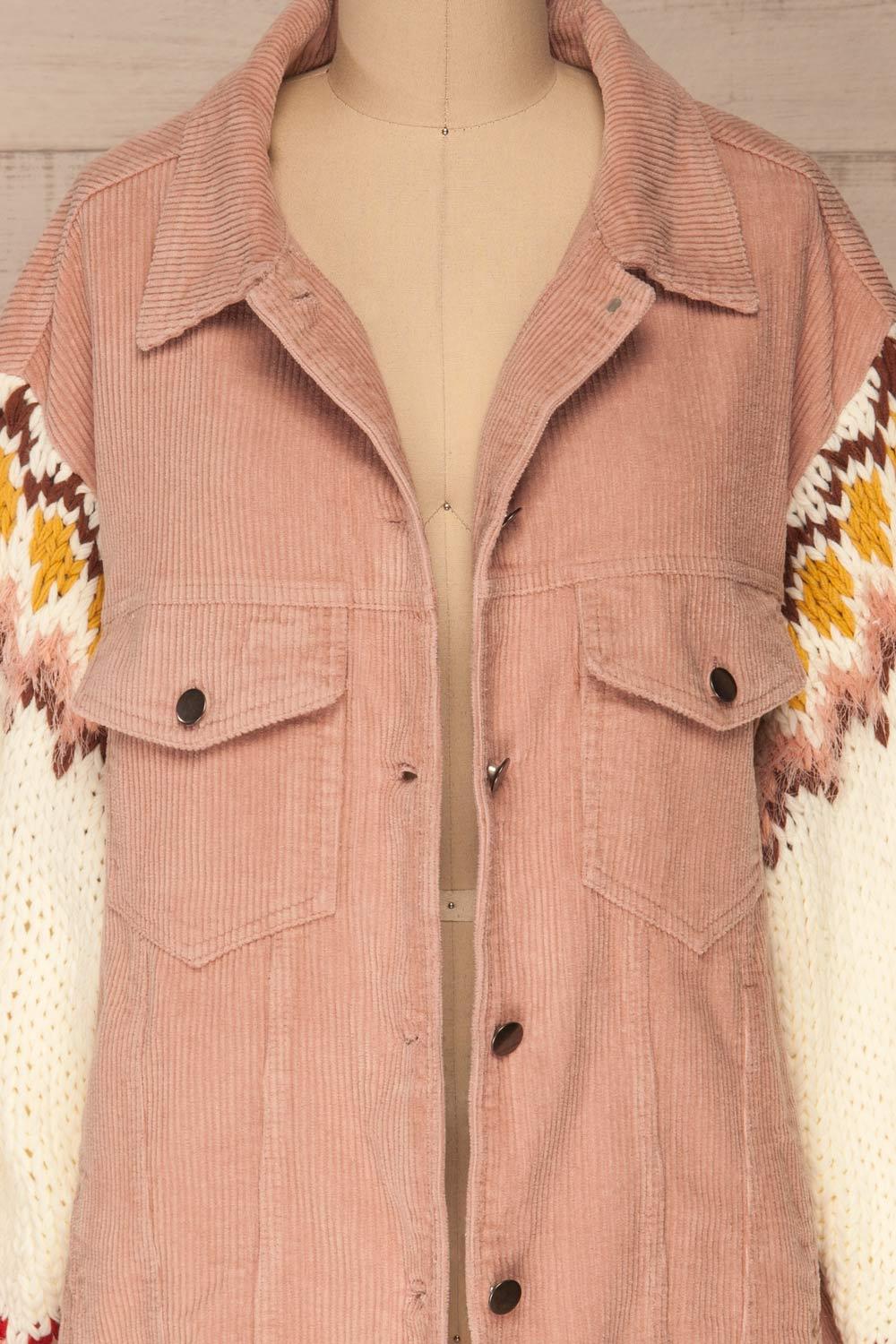 Borsele Pink Corduroy Jacket | Veste front close up | La Petite Garçonne