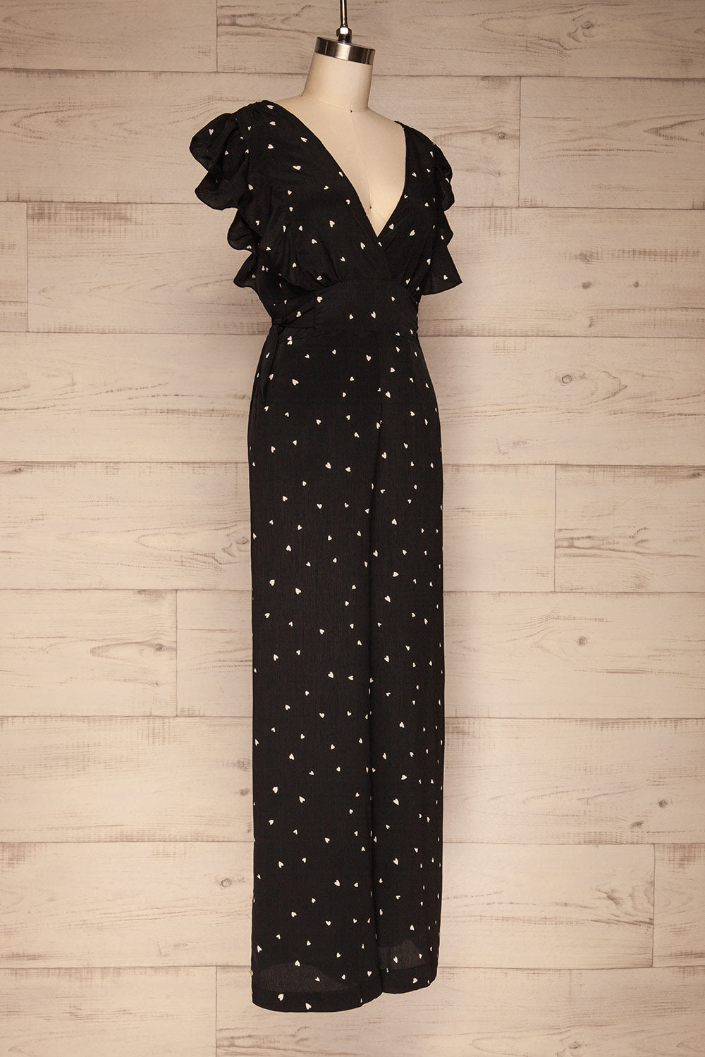 Braniewo Black & White Heart Jumpsuit side view | La petite garçonne