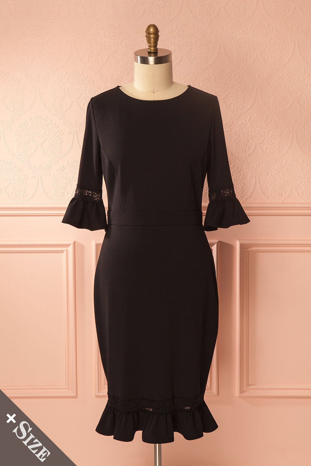 Brice Dark Black Lace & Frills Cocktail Dress | Boutique 1861