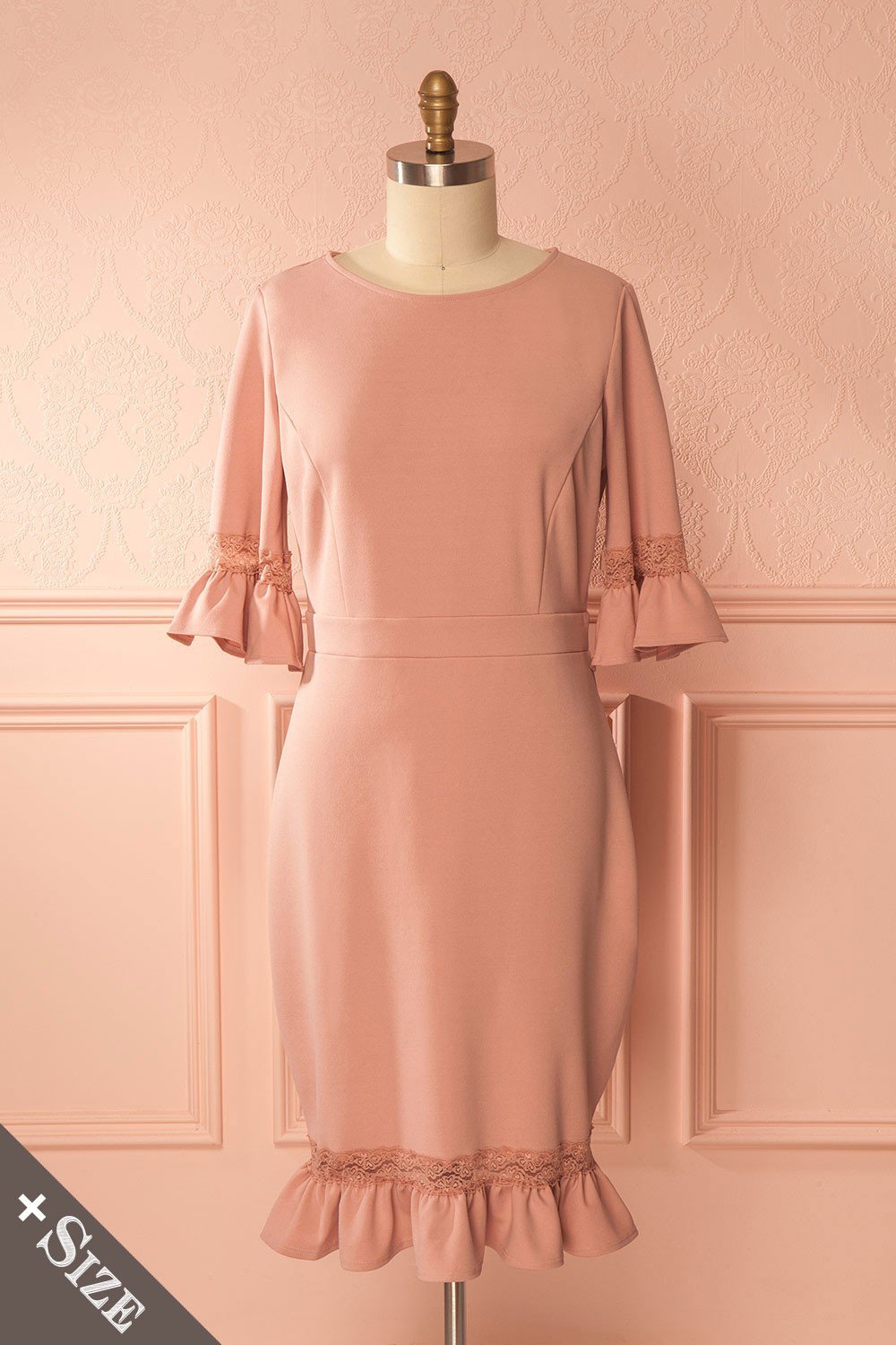 Brice Sweet Dusty Pink Lace & Frills Cocktail Dress | Boutique 1861