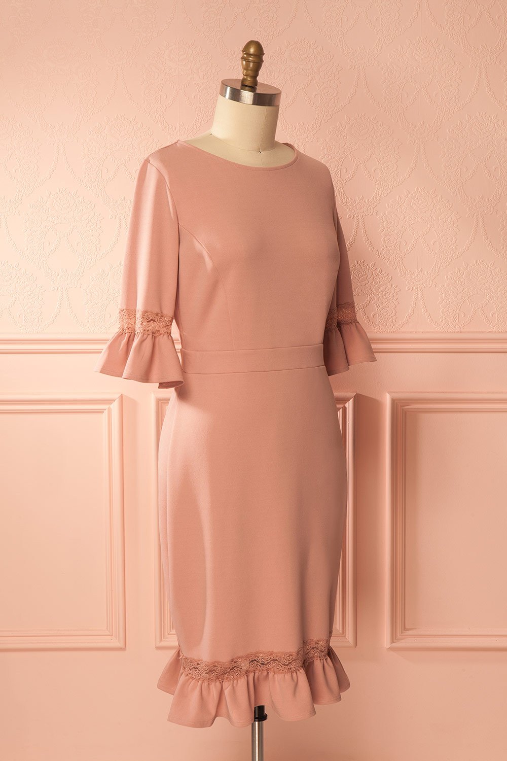 Brice Sweet Dusty Pink Lace & Frills Cocktail Dress | Boutique 1861