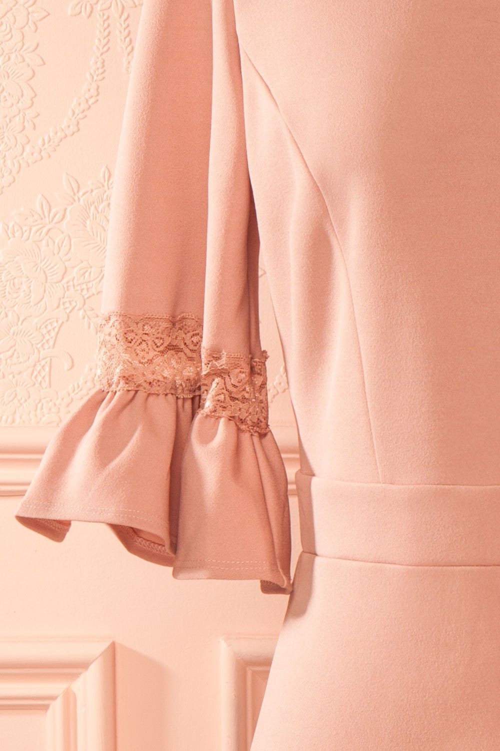 Brice Sweet Dusty Pink Lace & Frills Cocktail Dress | Boutique 1861