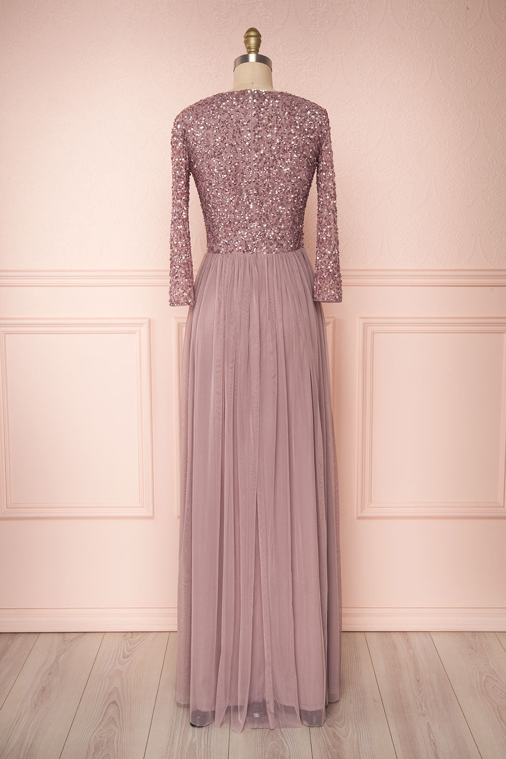 Brielle Lilac Sequin Flare Gown | Robe longue back view | Boutique 1861