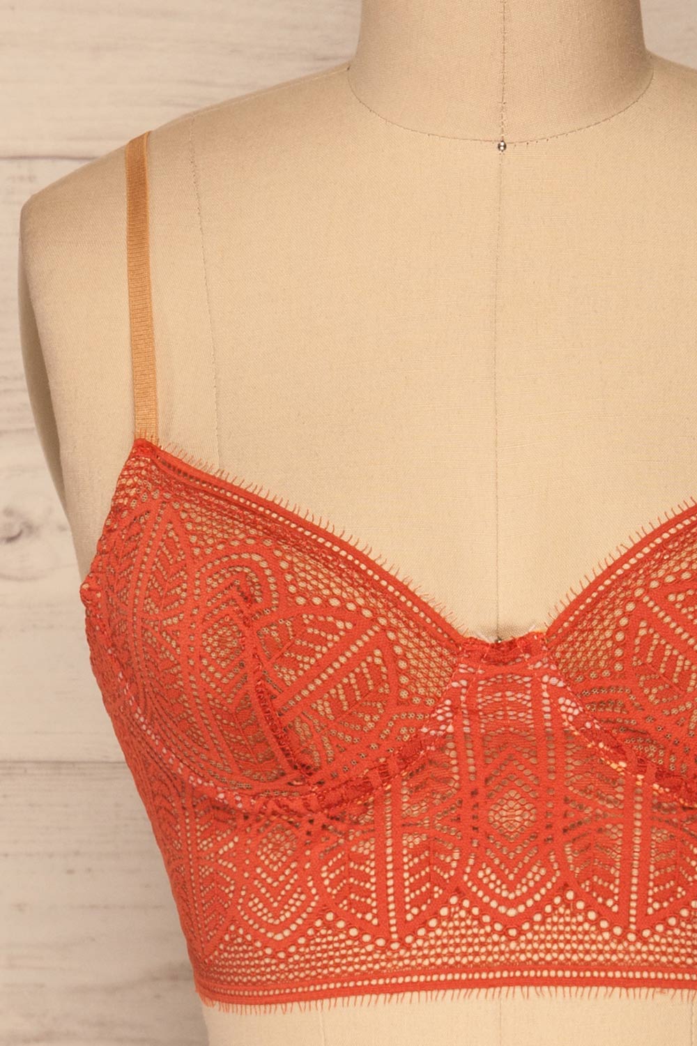 Brisy Orange & Beige Lace & Mesh Bra | La Petite Garçonne Chpt. 2 front close-up