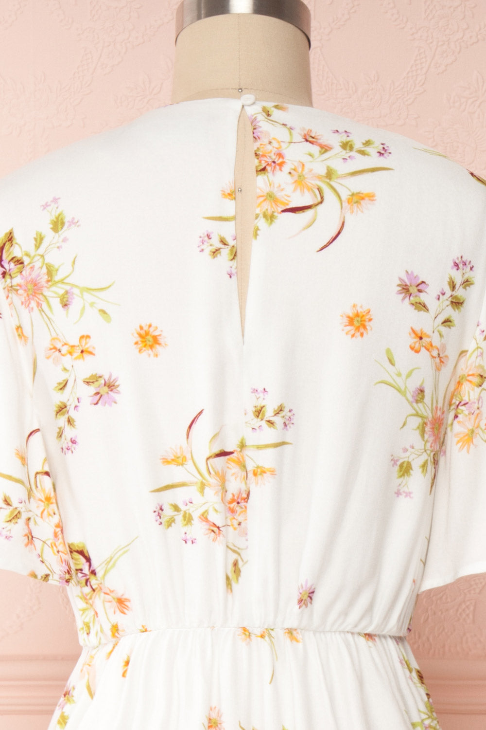 Briwate White Floral Short Sleeve Midi Dress | Boutique 1861 back close up