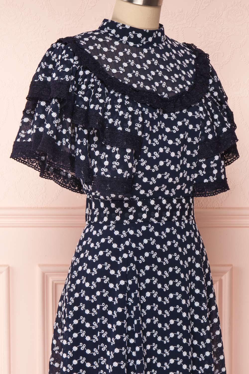 Buffy Navy Blue Embroidered Ruffled A-Line Dress | Boutique 1861