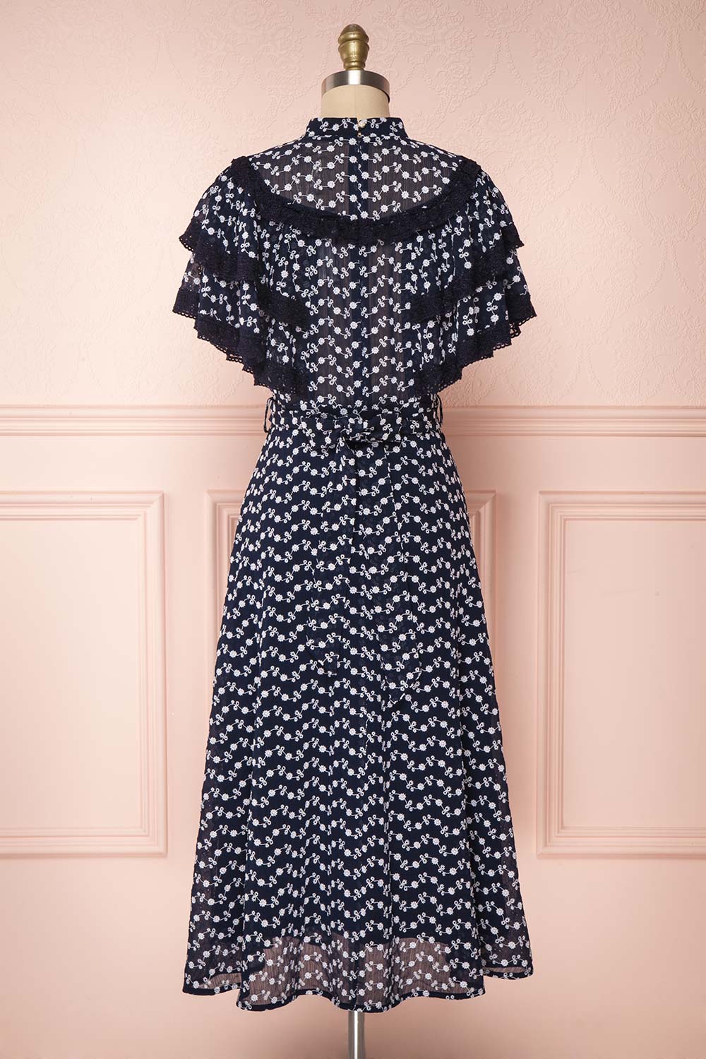 Buffy Navy Blue Embroidered Ruffled A-Line Dress | Boutique 1861