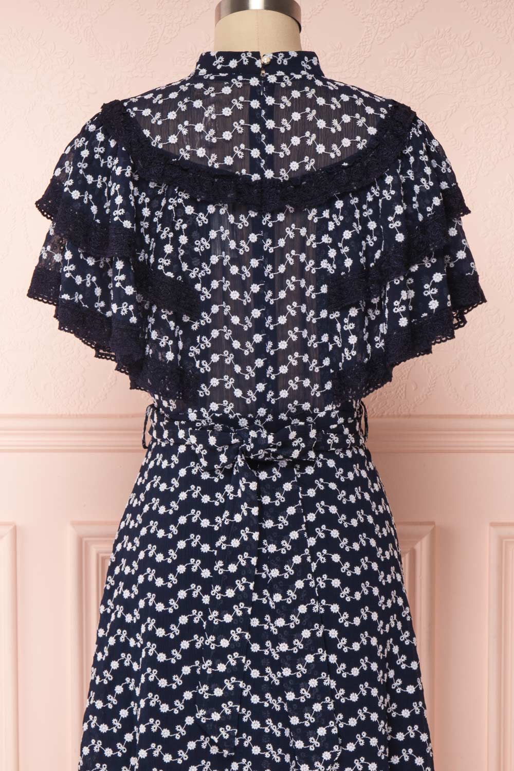 Buffy Navy Blue Embroidered Ruffled A-Line Dress | Boutique 1861