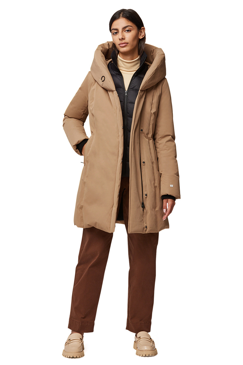 Camelia Beige Quilted Soia&Kyo Parka with Hood | La Petite Garçonne on model open