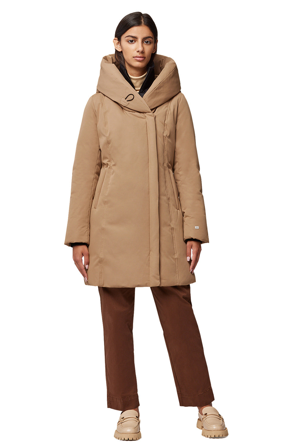 Camelia Beige Quilted Soia&Kyo Parka with Hood | La Petite Garçonne on model