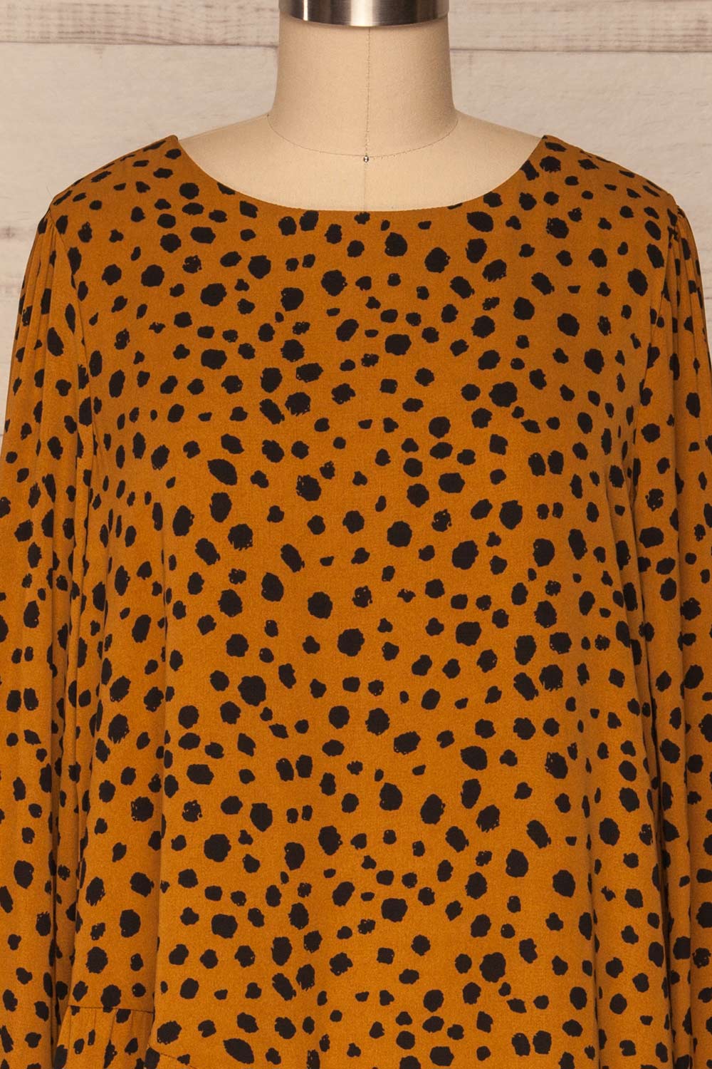 Cajoncito Ochre & Black Polkadot Tunic Dress | FRONT CLOSE UP | La Petite Garçonne