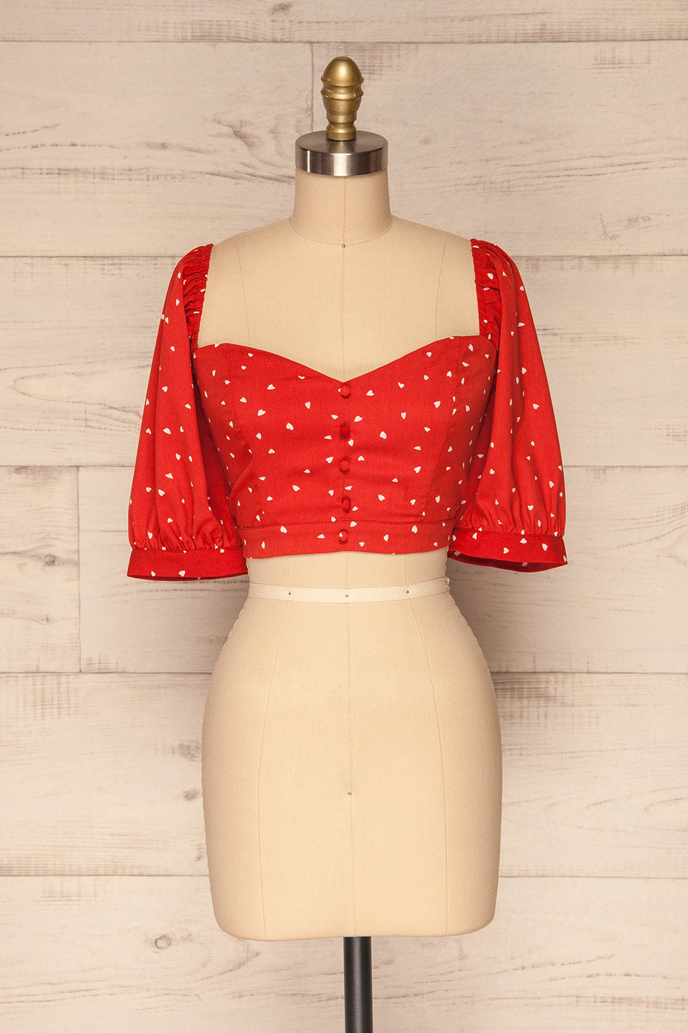 Calceta Red & White Heart Patterned Crop Top | La Petite Garçonne 3