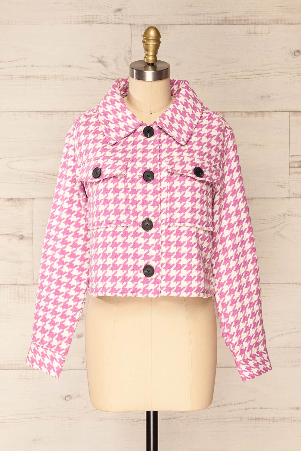 Caltagirone Cropped Pink Houndstooth Shacket | La petite garçonne front vie