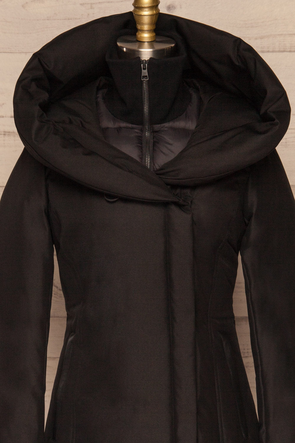 Camelia Black Quilted Soia&Kyo Parka with Hood front close up | La Petite Garçonne