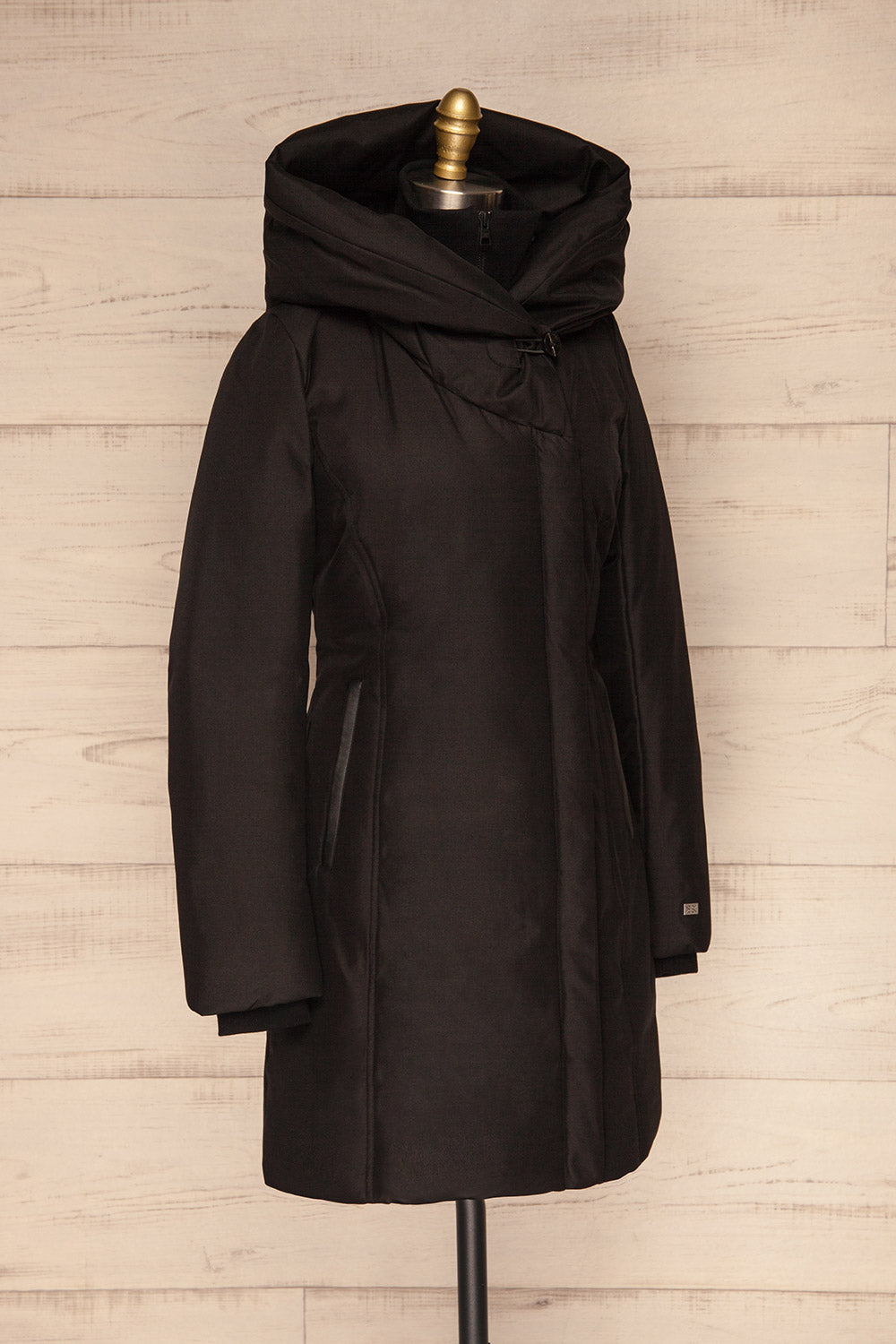 Camelia Black Quilted Soia&Kyo Parka with Hood side view | La Petite Garçonne