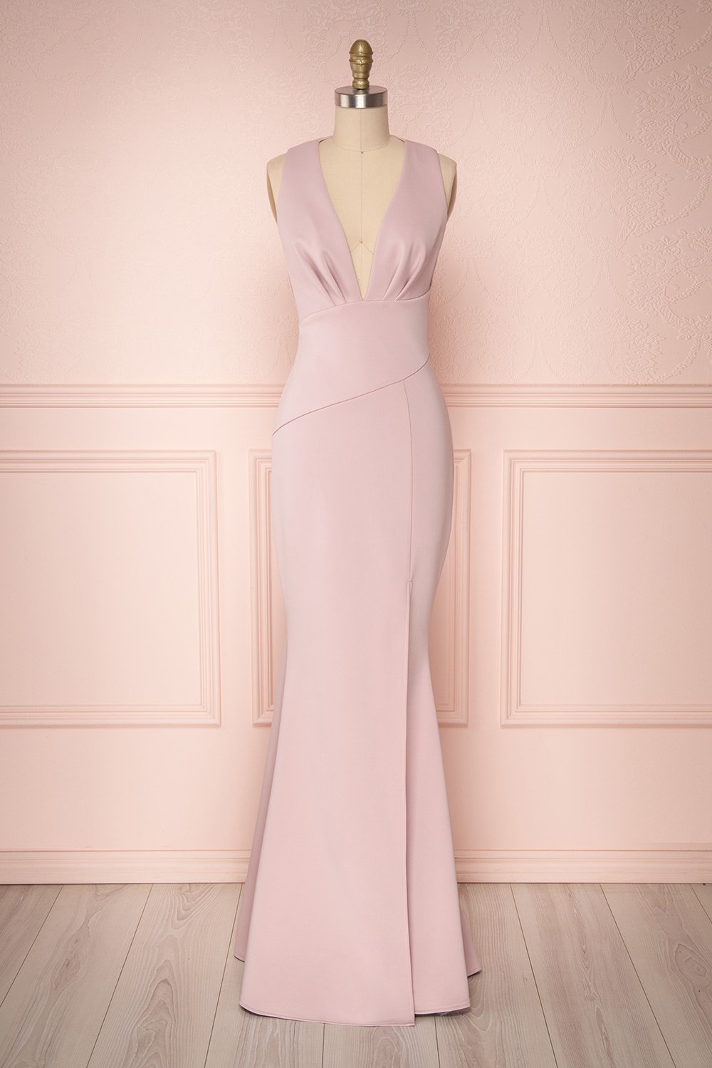 Camila Mauve Plunging Neckline Mermaid Gown | Boudoir 1861 plus