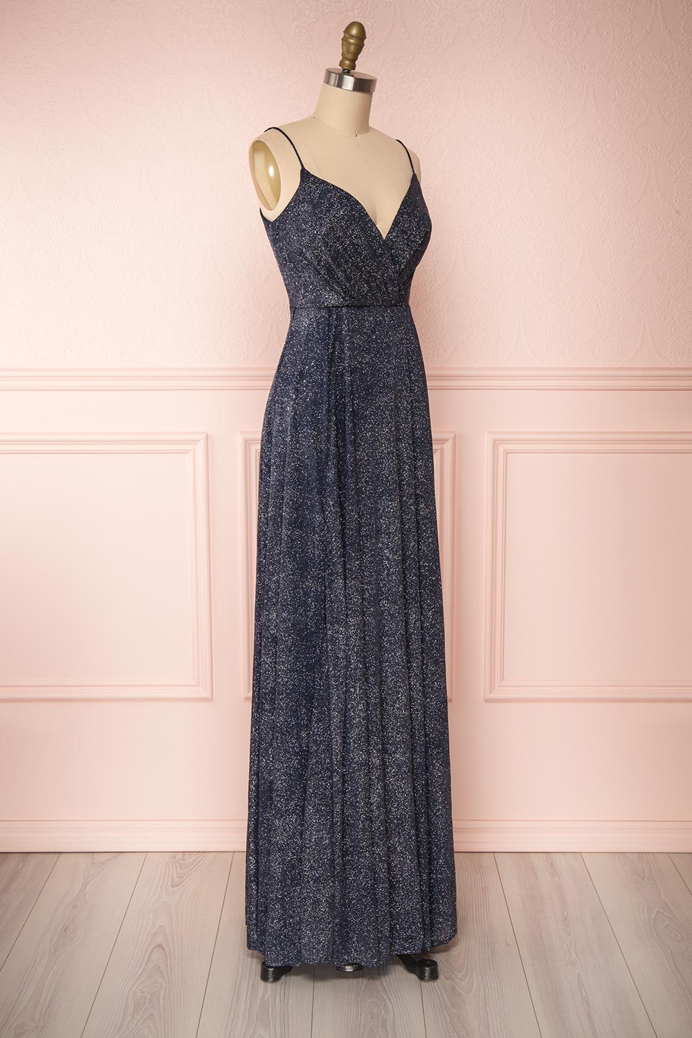 Campozano Navy Shimmery A-Line V-Neck Dress | Boutique 1861 side view