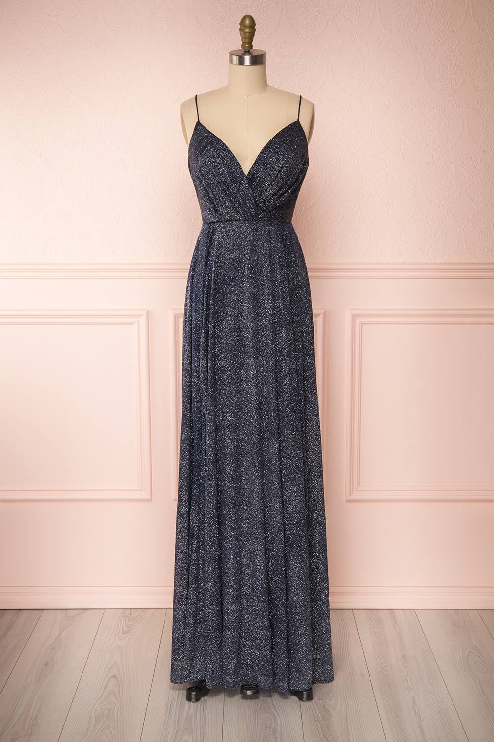 Campozano Navy Shimmery A-Line V-Neck Dress | Boutique 1861