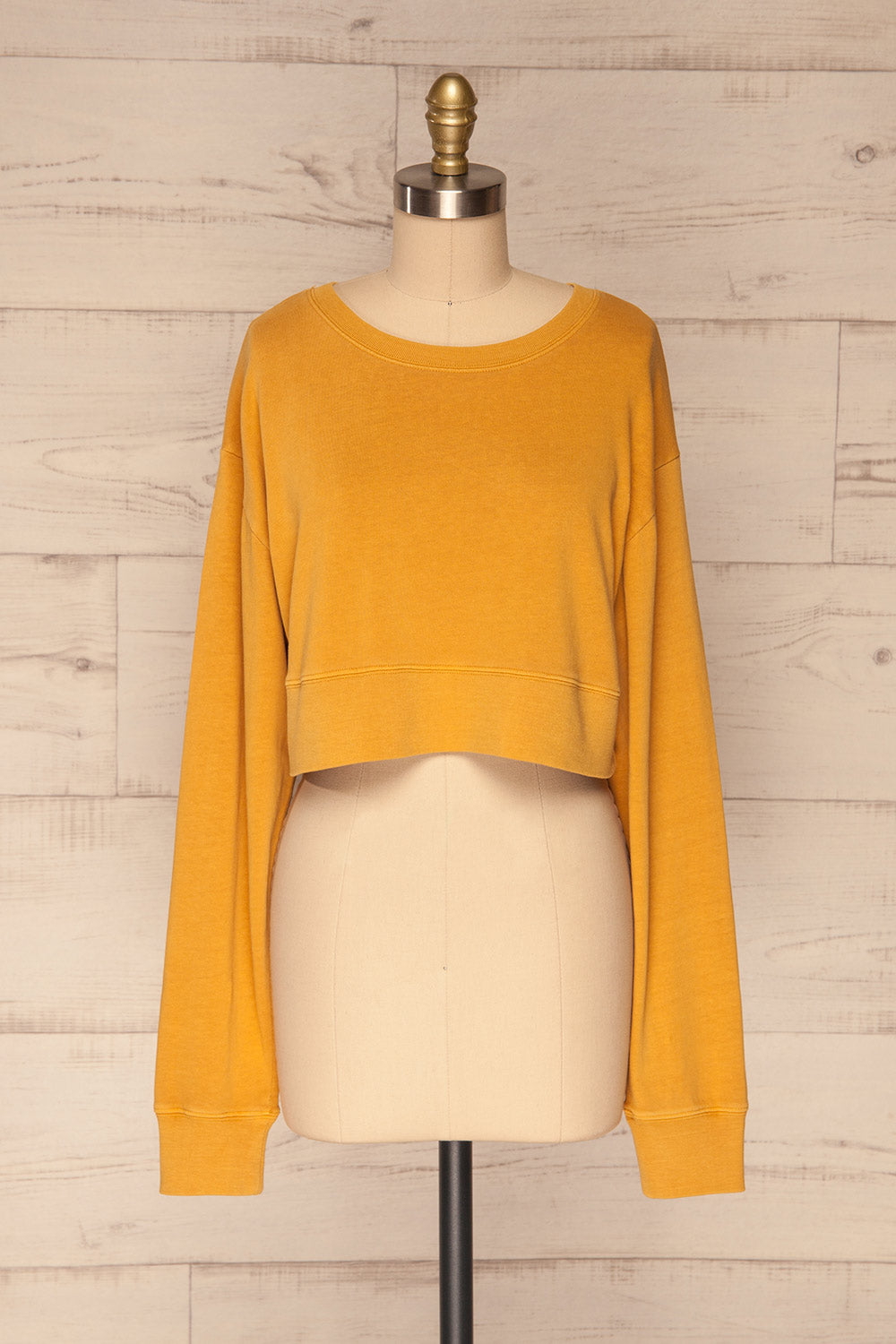 Cangil Mustard Yellow Long Sleeved Crop Top | FRONT VIEW | La Petite Garçonne