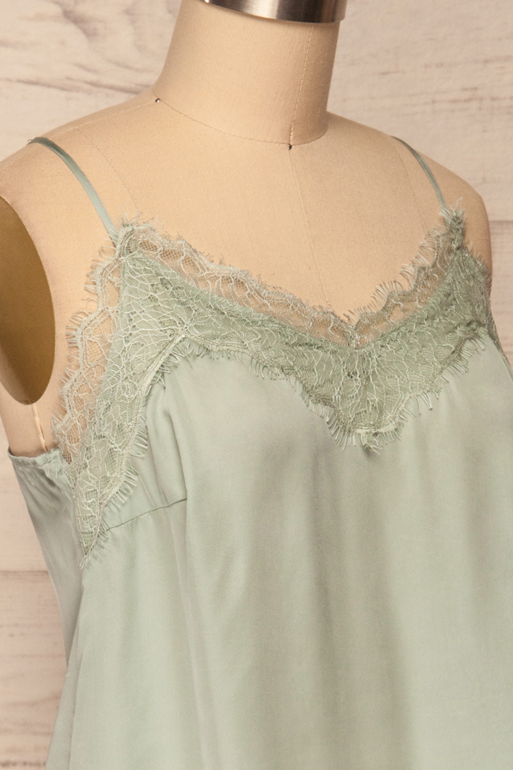Canico Turquoise Mint Silky & Lace Camisole side close up | La Petite Garçonne